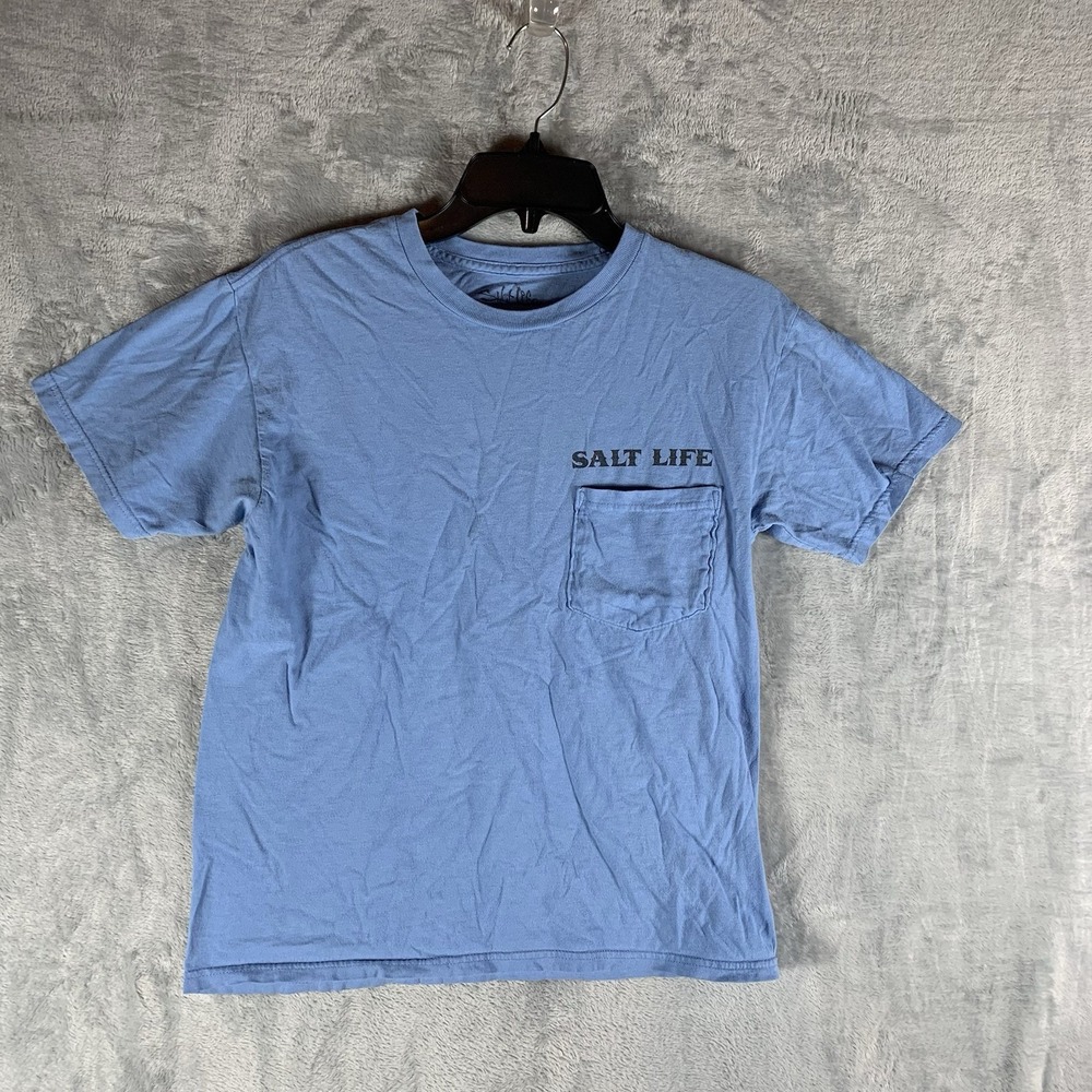 Salt Life Boy's T Shirt‎ S Blue Marlin 2003 100% Cotton Pocket